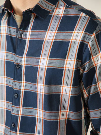 Dennis Lingo Men's Navy  Tartan checks 100% Cotton Casual Shirt