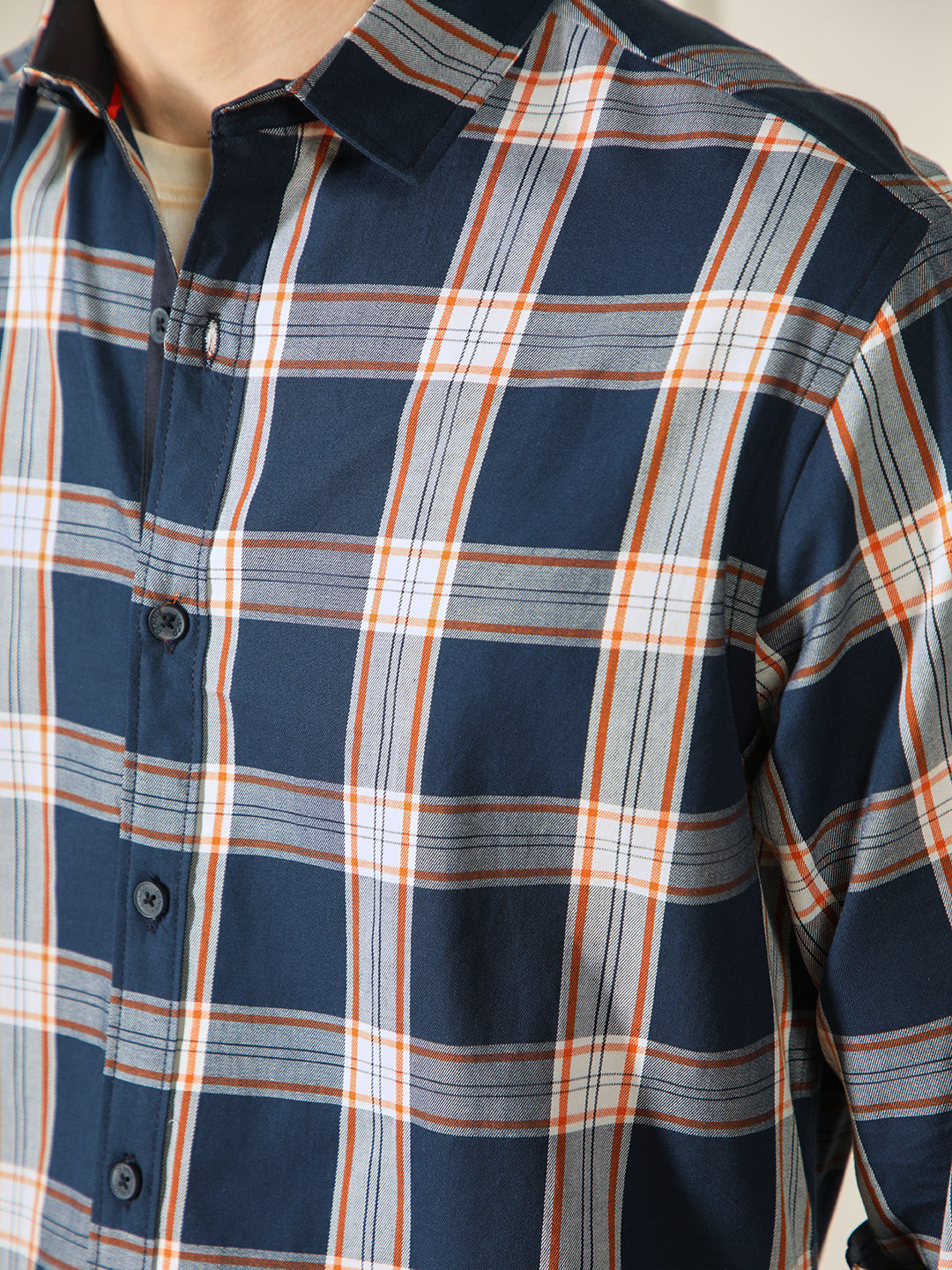 Men's Navy  Tartan checks 100% Cotton Casual Shirt