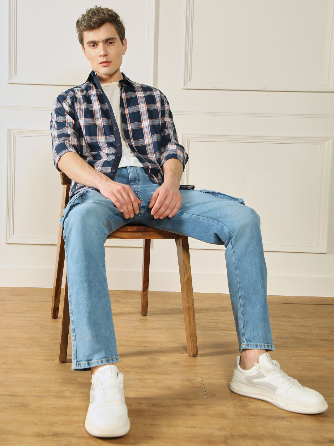 Men's Navy  Tartan checks 100% Cotton Casual Shirt