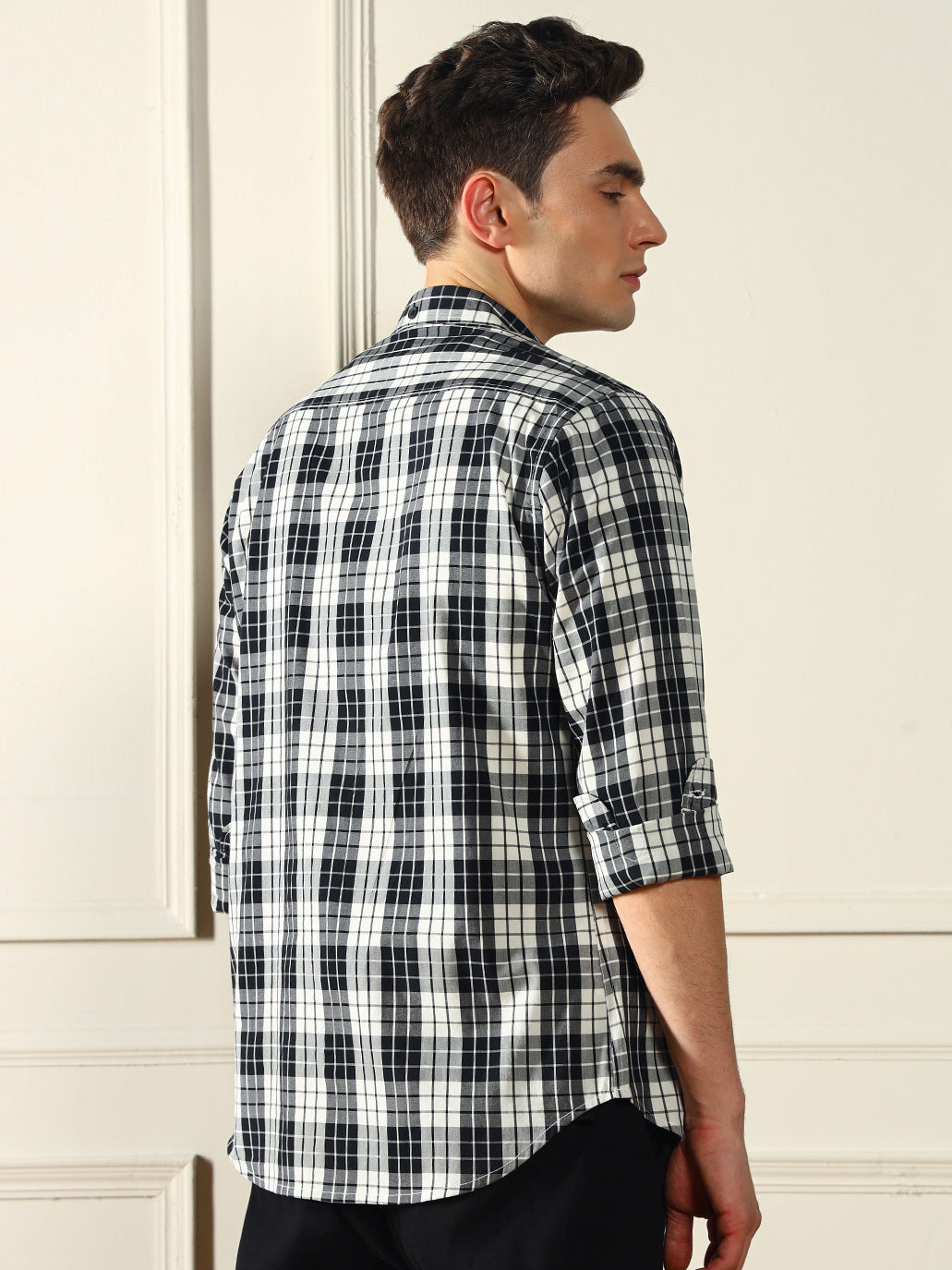 Men's Checks Black 100% Cotton Casual Shirt