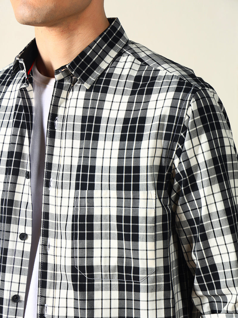 Dennis Lingo Men's Checks Black 100% Cotton Casual Shirt