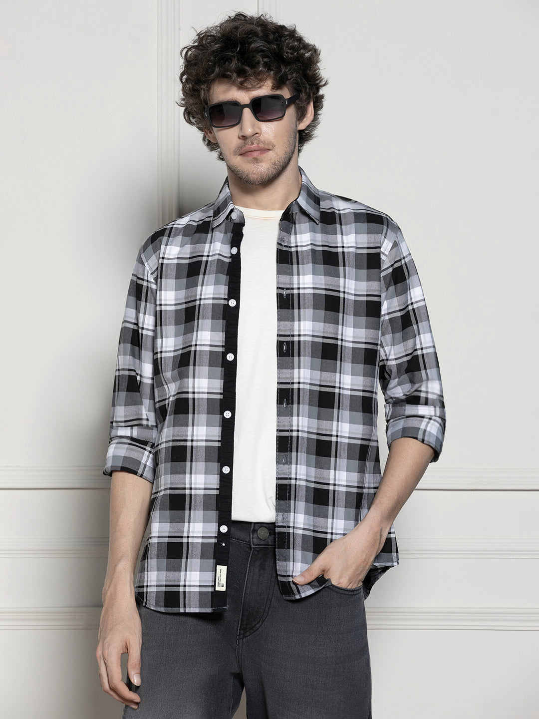 Men's Tartan Checks Black Casual Cotton Shirt