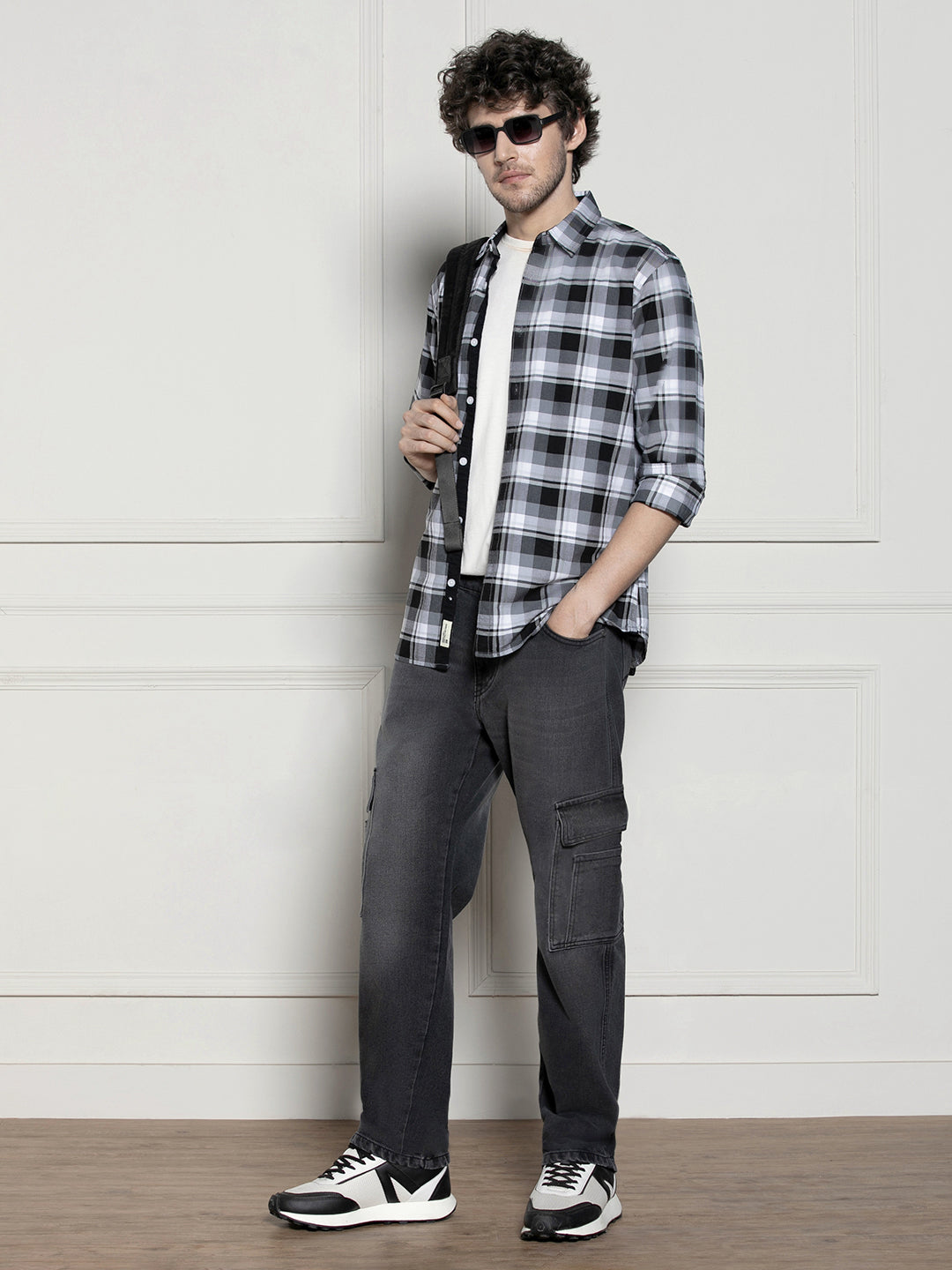 Men's Tartan Checks Black Casual Cotton Shirt