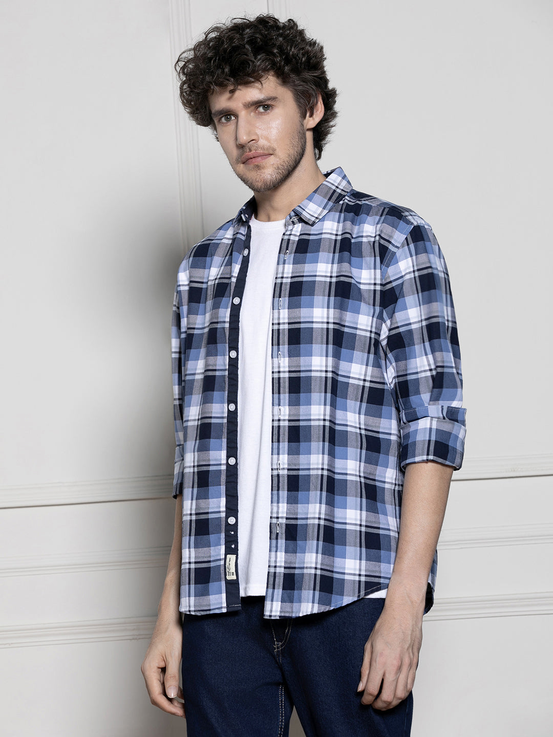 Men's Navy blue Tartan Checks Casual Cotton Shirt
