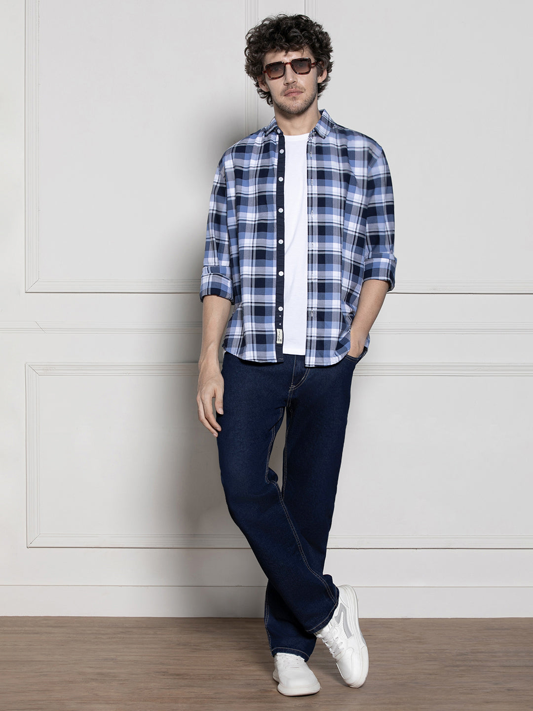 Men's Navy blue Tartan Checks Casual Cotton Shirt