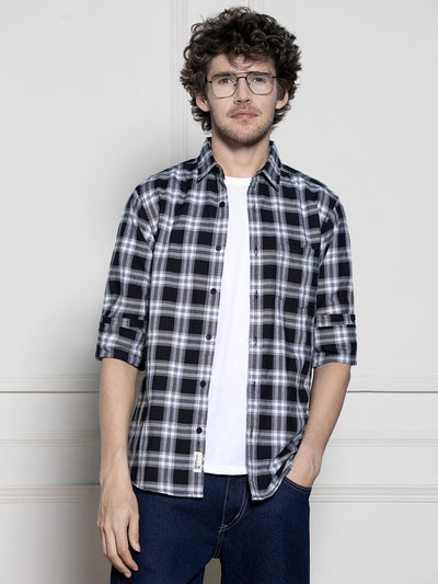 Men's Navy Tartan Checks Casual Shirt
