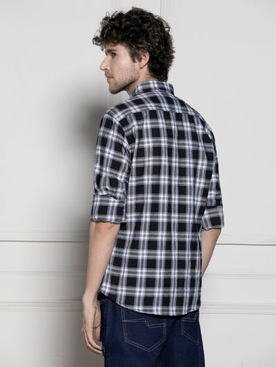 Men's Navy Tartan Checks Casual Shirt
