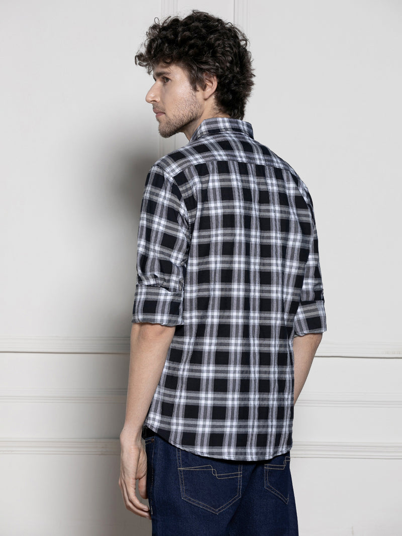 Men's Navy Tartan Checks Casual Shirt
