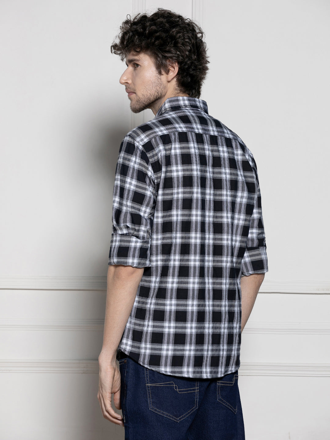 Men's Navy Tartan Checks Casual Shirt