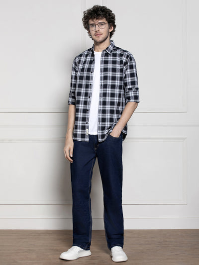 Men's Navy Tartan Checks Casual Shirt