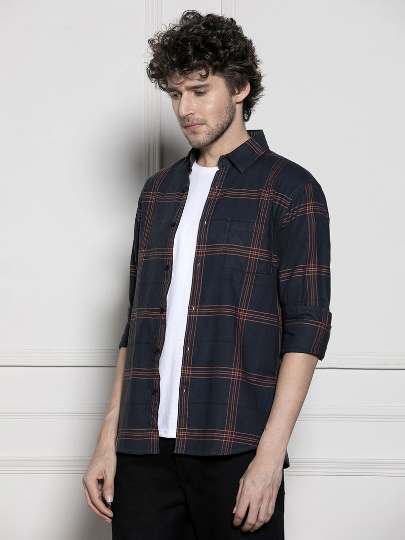 Men's Green Tartan Checks Casual Cotton Shirt