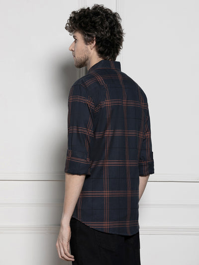 Men's Green Tartan Checks Casual Cotton Shirt