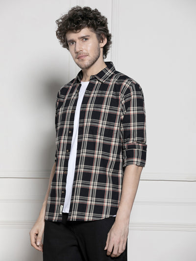 Men's Black Tartan Checks Casual Cotton Shirt