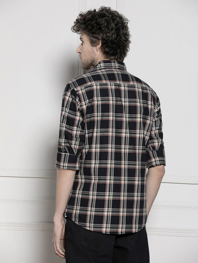 Men's Black Tartan Checks Casual Cotton Shirt