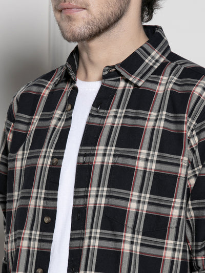 Men's Black Tartan Checks Casual Cotton Shirt
