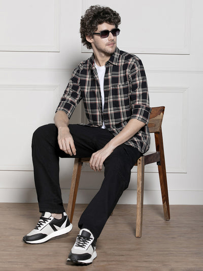 Men's Black Tartan Checks Casual Cotton Shirt