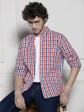 Men's Red Gingham Checks Casual Cotton Shirt
