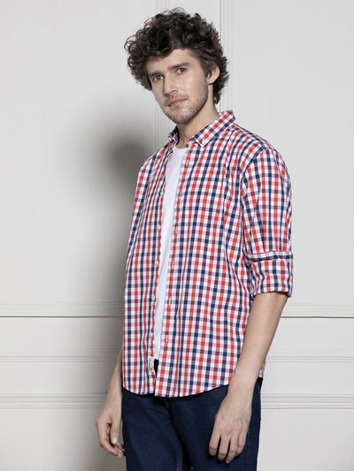 Men's Red Gingham Checks Casual Cotton Shirt