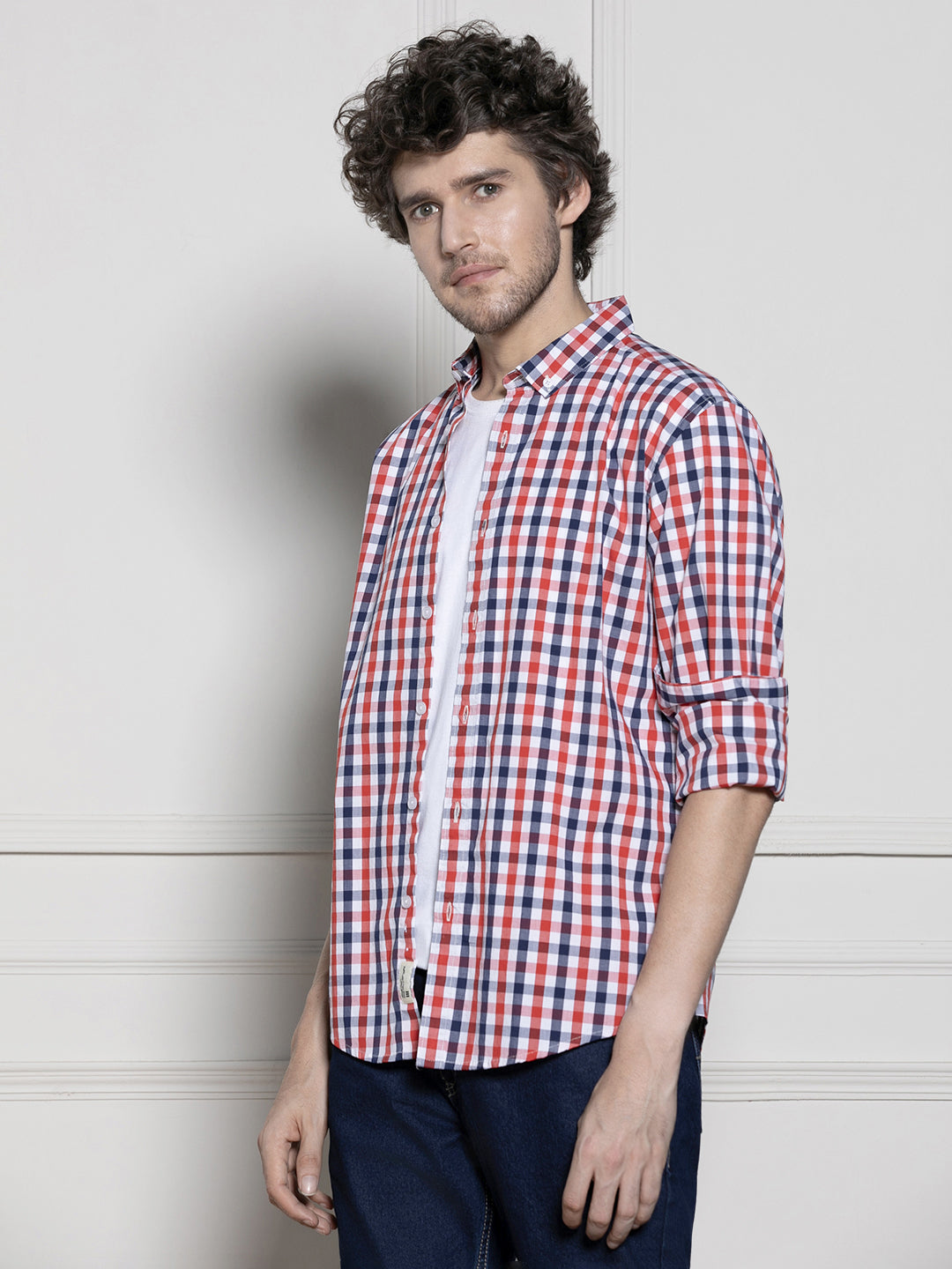 Men's Red Gingham Checks Casual Cotton Shirt