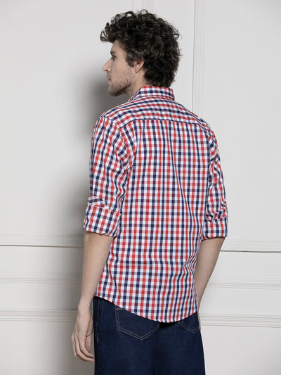 Men's Red Gingham Checks Casual Cotton Shirt