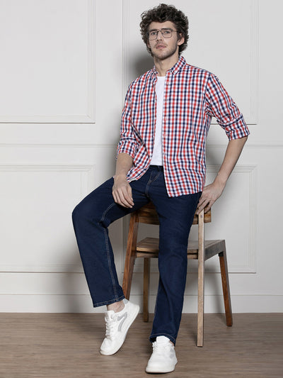 Men's Red Gingham Checks Casual Cotton Shirt