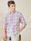 Dennis Lingo Men's Spread Collar Regular Fit Checks Red Casual Cotton Shirt