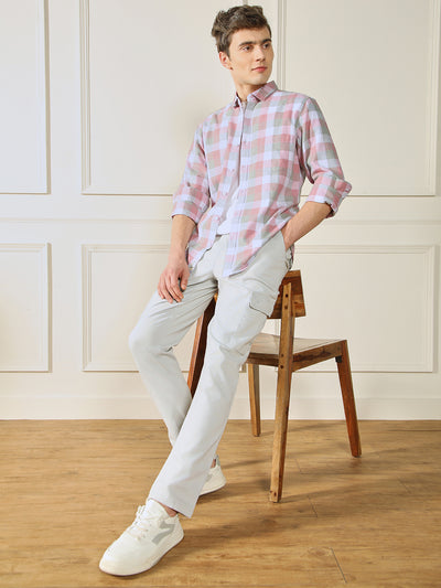 Men's Spread Collar Regular Fit Checks Red Casual Cotton Shirt