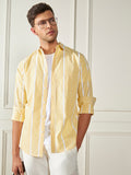 Dennis Lingo Men's Yellow 100% Cotton Striped Casual Cotton Shirt