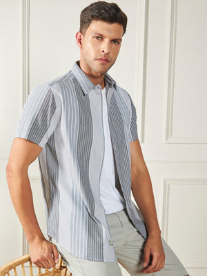 Men's Grey 100% Cotton Striped Casual Shirt