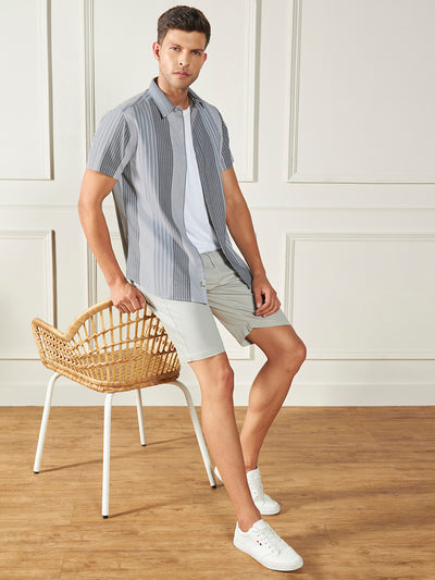 Dennis Lingo Men's Grey 100% Cotton Striped Casual Shirt