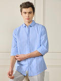 Dennis Lingo Men's Button Down Collar Regular Fit Stripes Blue Casual Shirt