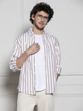 Dennis Lingo Men's Khaki Vertical Striped Casual Cotton Shirt