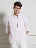 Dennis Lingo Men Pink Cotton Striped Mandarin Collar Casual Shirt