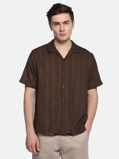 Dennis Lingo Mens's brown Stripes Casual Shirt