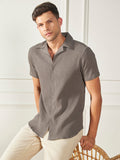 Dennis Lingo Men's Brown Cuban collar Textured Cotton Poly Casual Shirt