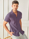 Dennis Lingo Men's Purple Cuban Collar Cotton Poly Casual Shirt