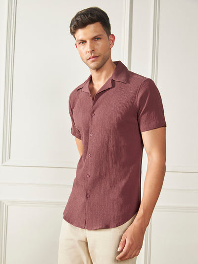 Dennis Lingo Men's Rust Cuban Collar Cotton Poly Casual Shirt