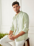 Dennis Lingo Men's Mandarin Collar Regular Fit Solid Green Casual Shirt