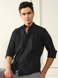 Dennis Lingo Men's Spread Collar Regular Fit Solid Black Casual Shirt