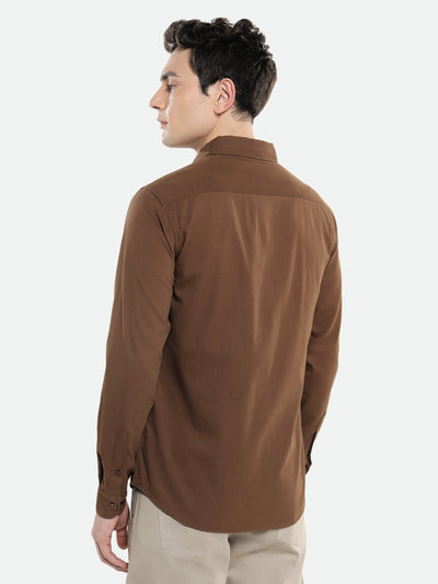 Men's Spread Collar Regular Fit Solid Brown Casual Shirt