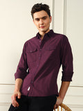 Dennis Lingo Men's Spread Collar Regular Fit Solid Wine Casual Shirt