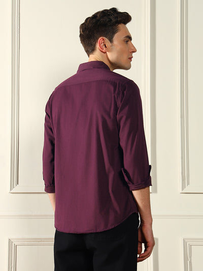 Men's Spread Collar Regular Fit Solid Wine Casual Shirt