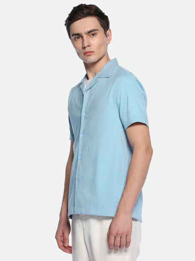 Dennis Lingo Mens's Blue solid Casual Shirt