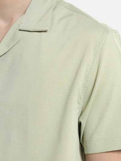 Dennis Lingo Men's Cuban Collar Regular Fit Solid Green Casual Shirt