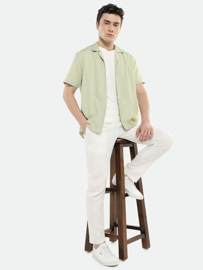 Dennis Lingo Men's Cuban Collar Regular Fit Solid Green Casual Shirt