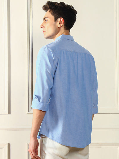 Dennis Lingo Men's Button Down Collar Regular Fit Solid Blue Casual Shirt