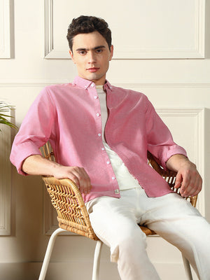 Men's Button Down Collar Regular Fit Solid Red Casual Shirt