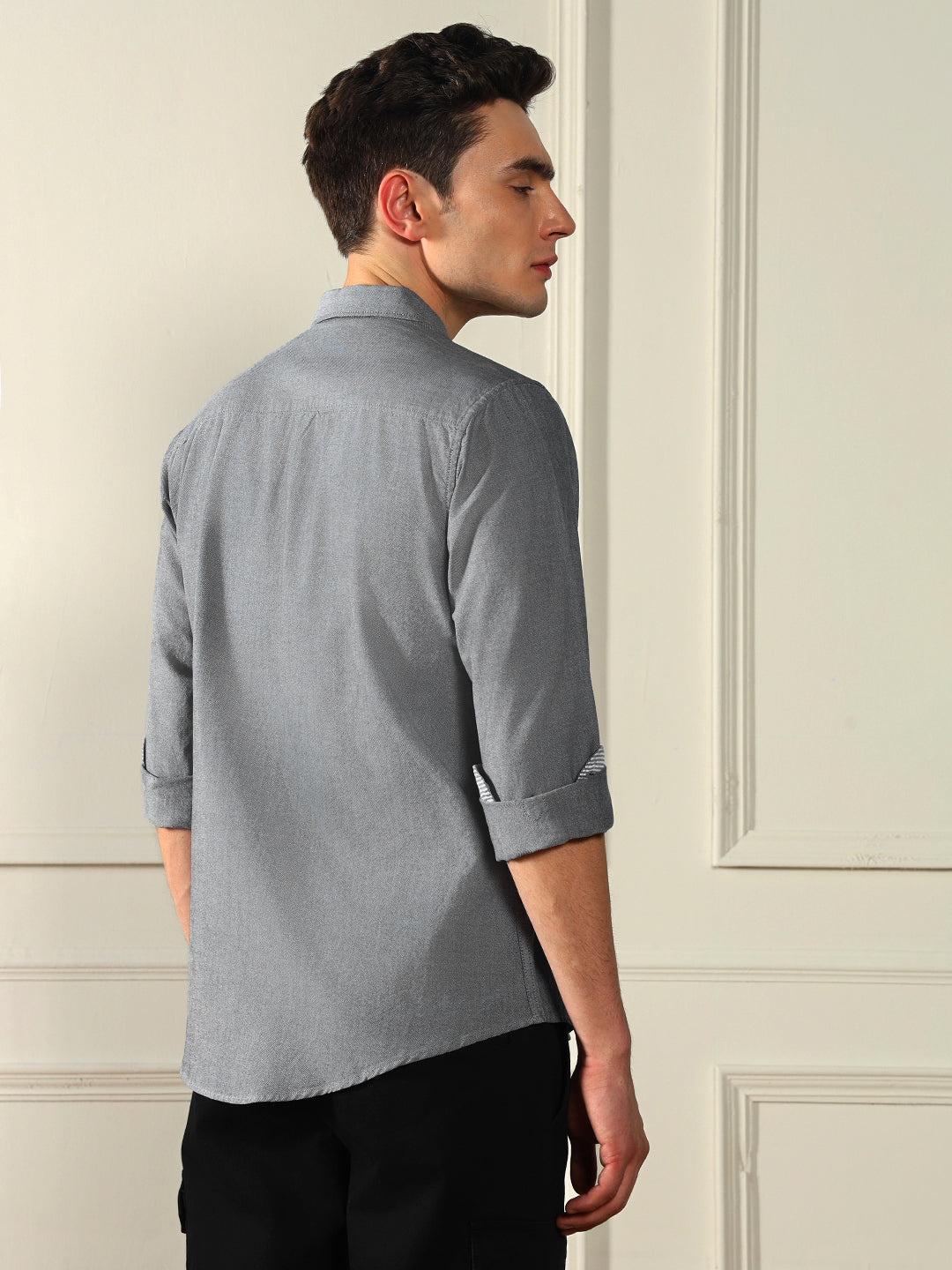Men's Spread Collar Regular Fit Solid Grey Casual Shirt