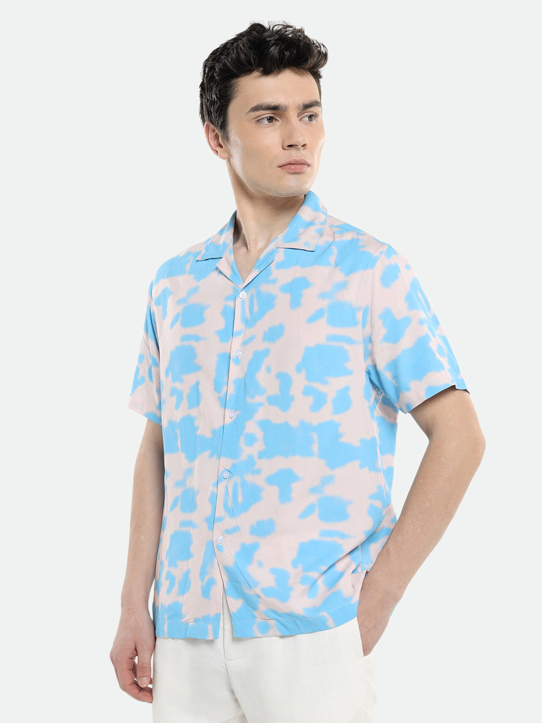 Dennis Lingo Mens's Blue Printed Casual Shirt