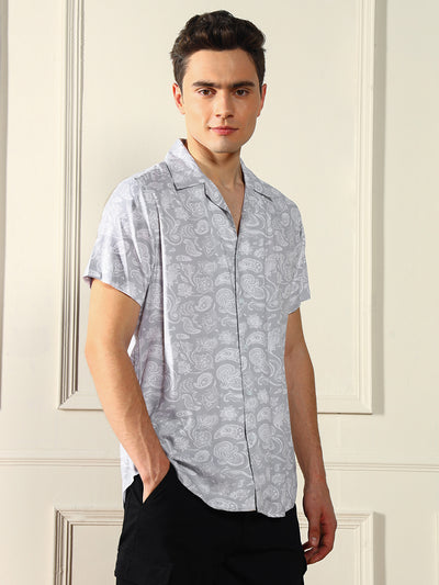 Dennis Lingo Men's Grey Ethnic prints Viscose Casual Shirt